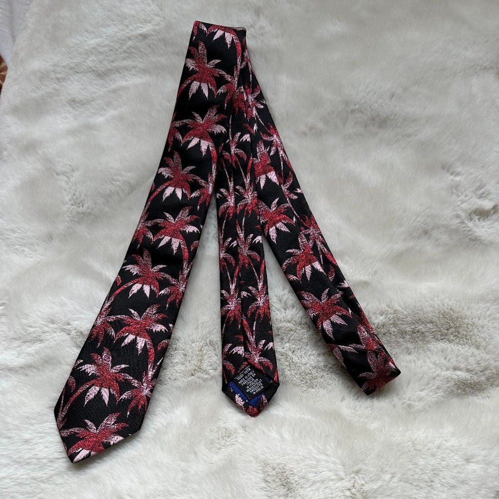 Paul Smith Skinny Black Silk Tie with Pink Palm Trees